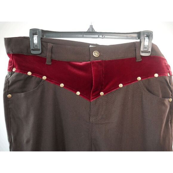 Unique Vintage Brown Denim & Red Yoke Skinny Jeans XL - Picture 3 of 7